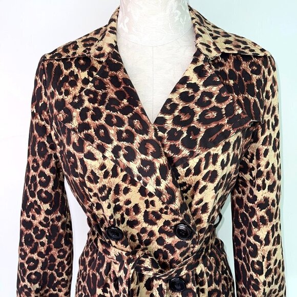 Vertigo Womens Trench Coat Size Small Animal Print Belted Lightweight Button Up - Picture 12 of 12